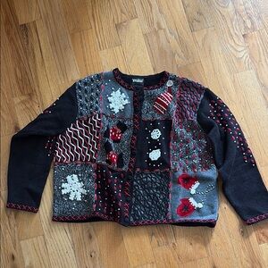 Designers Originals Black and Red Christmas Cardigan large